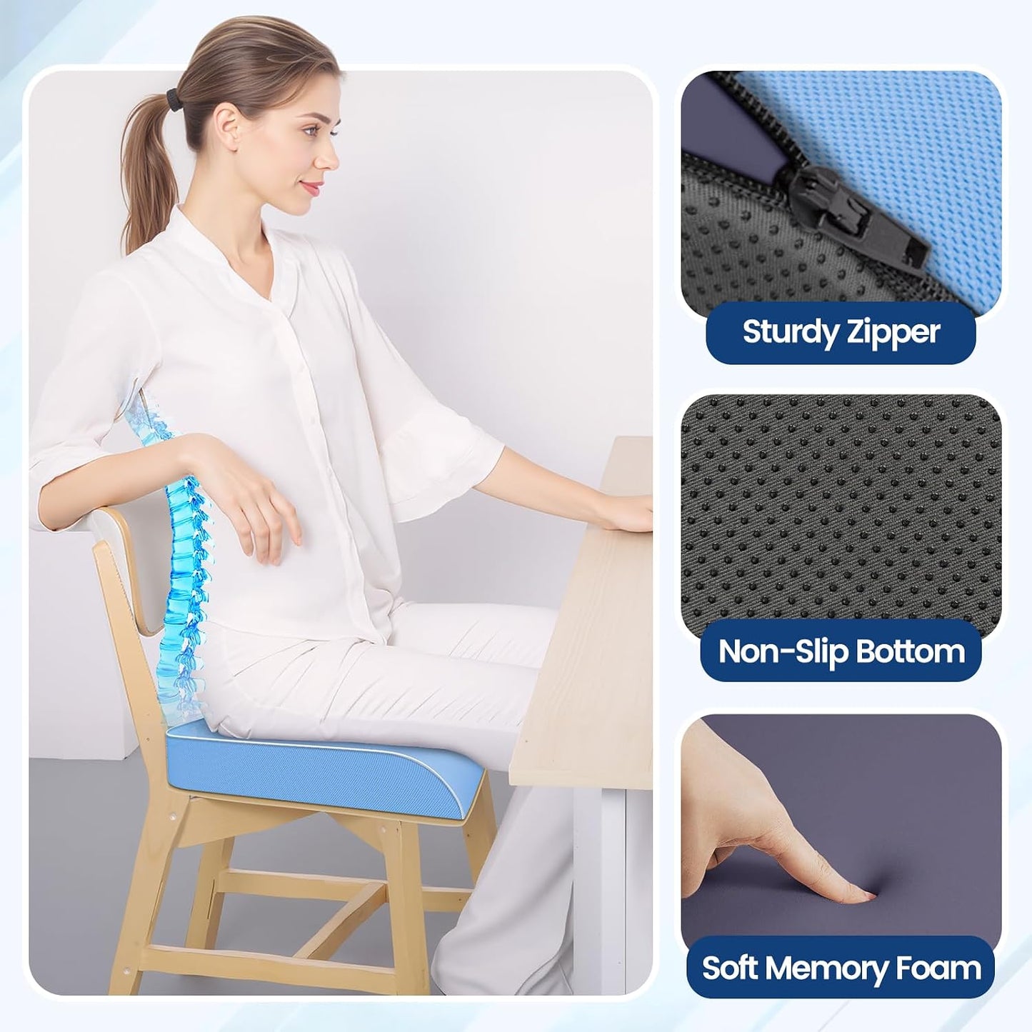 SweetSlubr Seat Cushion, Chair Pad, Memory Foam Large Cushion | Office Chair Cushion for Tailbone Pain Relief, Non-Slip Cover, Soft Support for Office Chair, Car Seat, Airplane,Large/Black