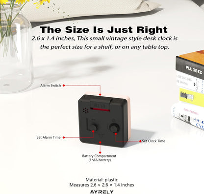 AYRELY® 2.6" × 1.4" Ultra Small Battery Operated Analog Travel Alarm Clock
