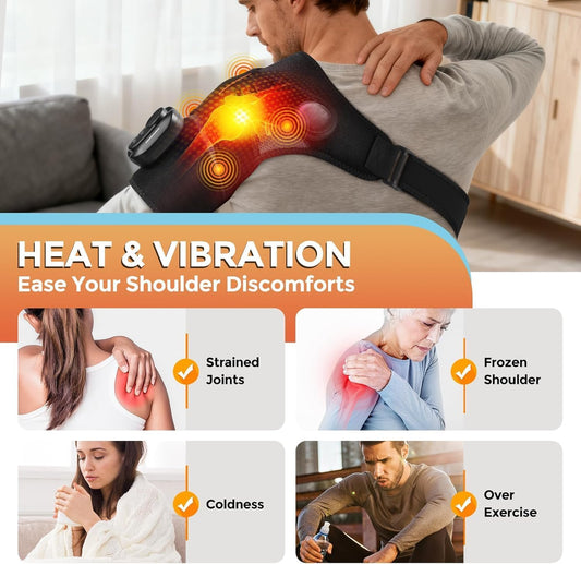 Cordless Shoulder Heating Pad with Massage & Magnetic Remote Control
