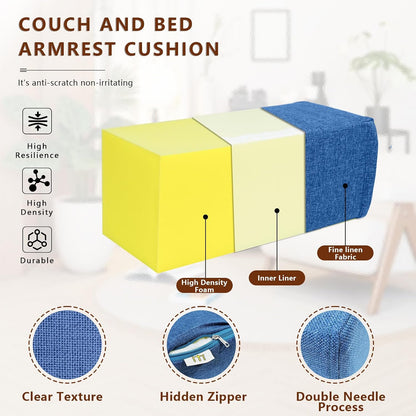 2 Pack Couch Arm Rest Pillow, 6''x6''x20'' Faux Leather Waterproof Cover, High Density Foam Armrest Cushion, Removable & Washable Elbow Support for Sofa, Bed, and Armchair (Medium Grey)