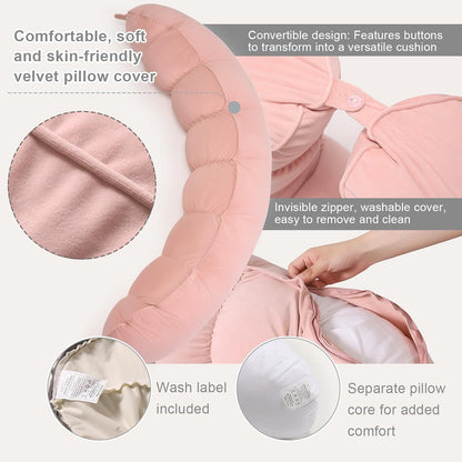 Peallow(Pat. Pend) – Long Round Body Pillow for Adults, Bolster Pillow for Sleeping, Soft and Supportive Pillow for Sleeping & Lumbar Support (Green-White, 29.5")