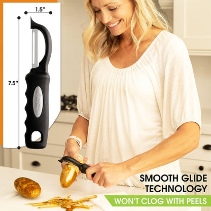 Spring Chef Swivel Vegetable Peeler for Kitchen w/Soft Grip Handle, Black | Premium Potato Peeler w/ Ultra Sharp Stainless Steel Blades, Multifunctional Veggie Peeler for Apple, Carrot, Cucumber, Fruit