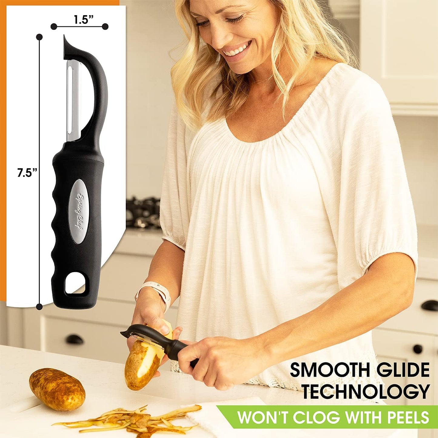 Spring Chef Swivel Potato Peeler for Kitchen w/ Soft Grip Handle, Mango | Premium Vegetable Peeler w/ Sharp Stainless Steel Blades, Multifunctional Food Peeler for Apple, Carrot, Cucumber, Fruit