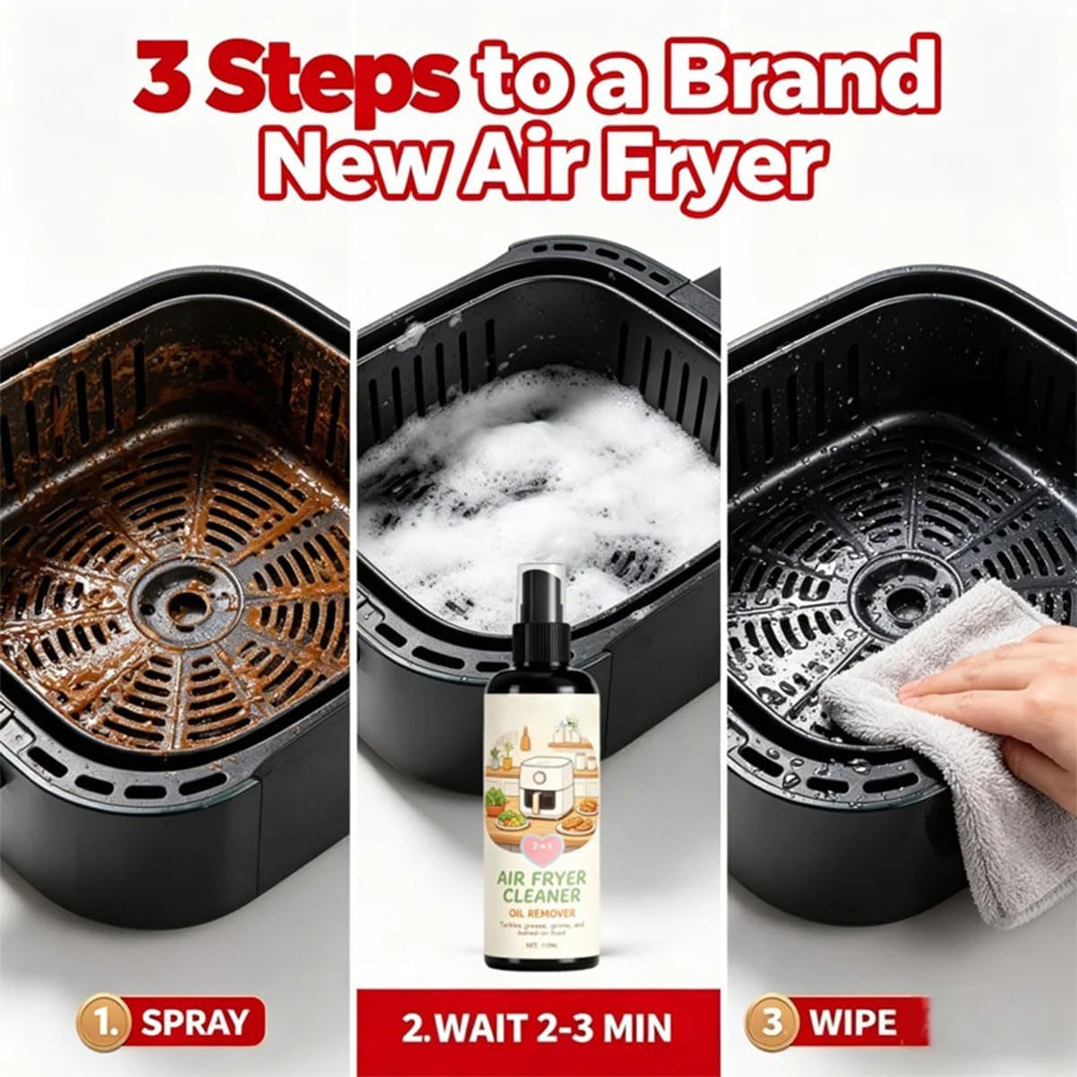 Air Fryer Cleaner and Degreaser Spray, Multi Surface Removes Grease, Grime, Oil Remover, Fast-Acting Kitchen Appliances (2PCS)