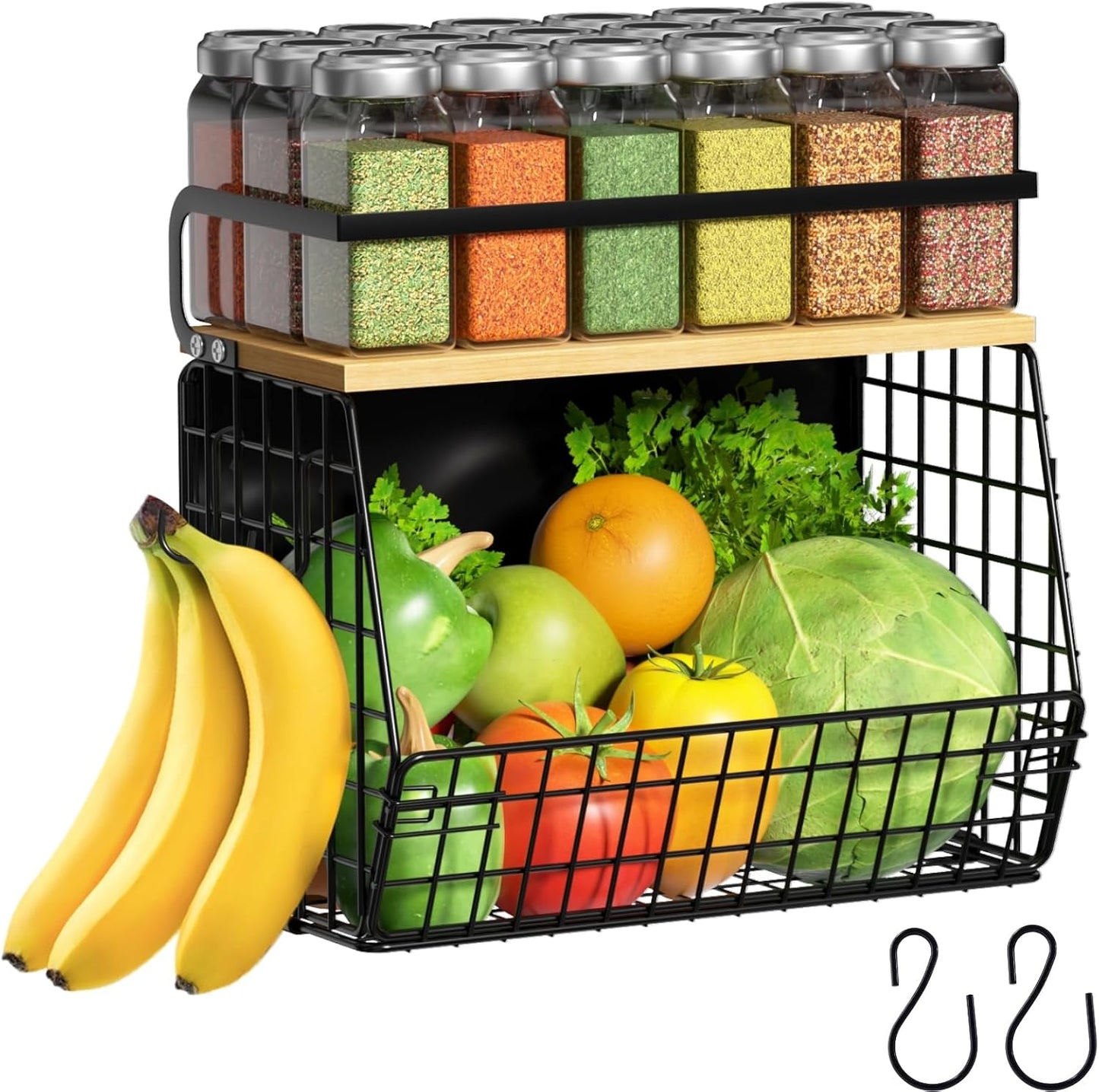 Magnetic Shelf for Fridge with Wood Lid, Fruit Potato and Onion Storage Bins, Pantry Organizers & Storage, Large Container Magnetic Spice Rack for Refrigerator, Kitchen Counter, Cabinet | Strong magnet holds 50lbs, ventilated bin for produce, versatile