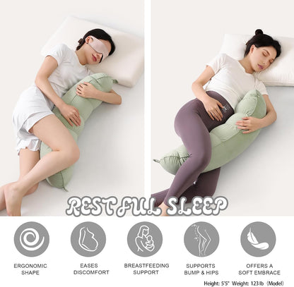 Peallow(Pat. Pend) – Long Round Body Pillow for Adults, Bolster Pillow for Sleeping, Soft and Supportive Pillow for Sleeping & Lumbar Support (Green-White, 29.5")