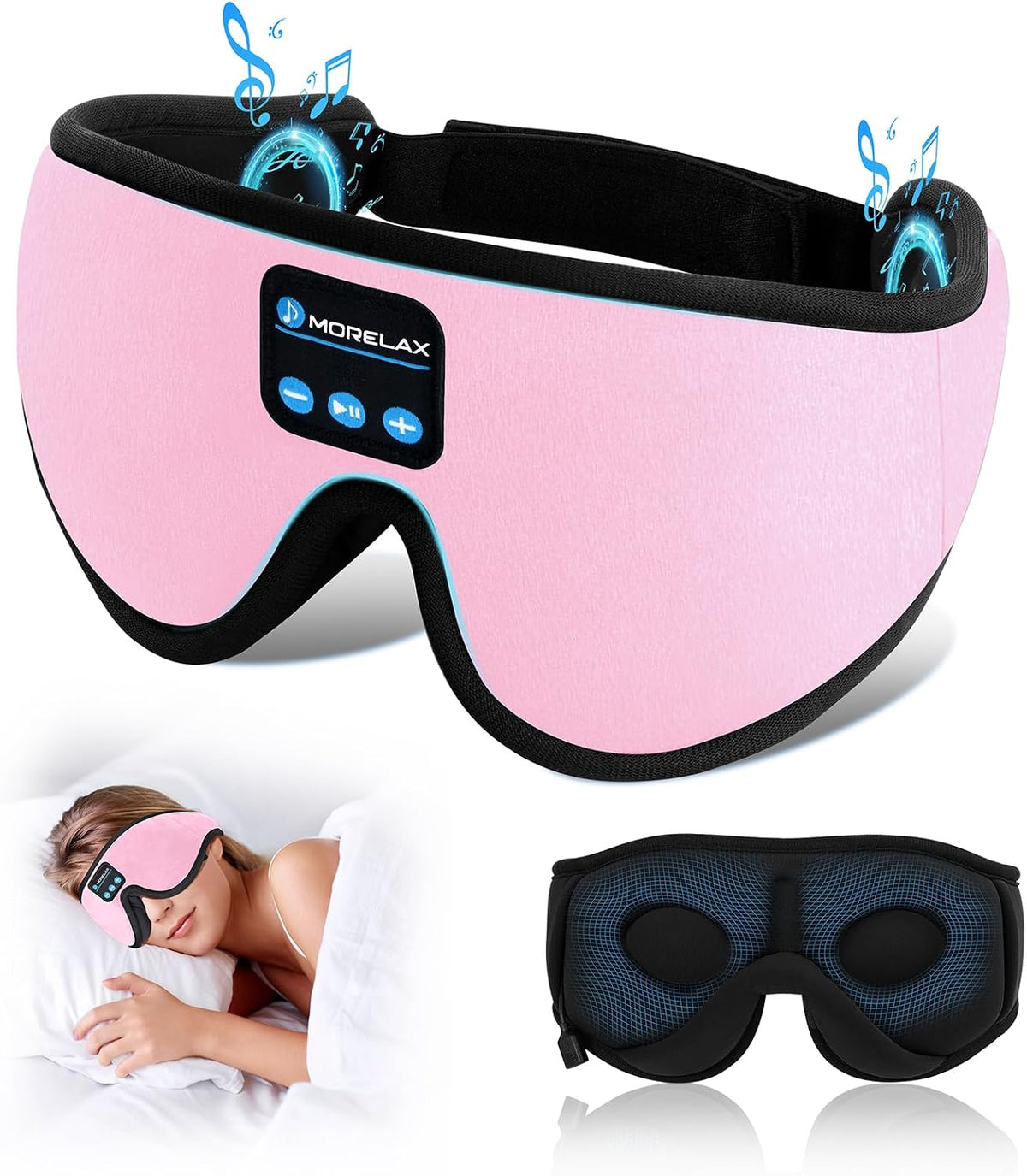 Sleep Headphones,Sleep Mask for Side Sleeper,3D Eye Mask for Sleeping with Stereo Speakers,Bluetooth Headphone,Perfect for Gifts for Women/Men Black