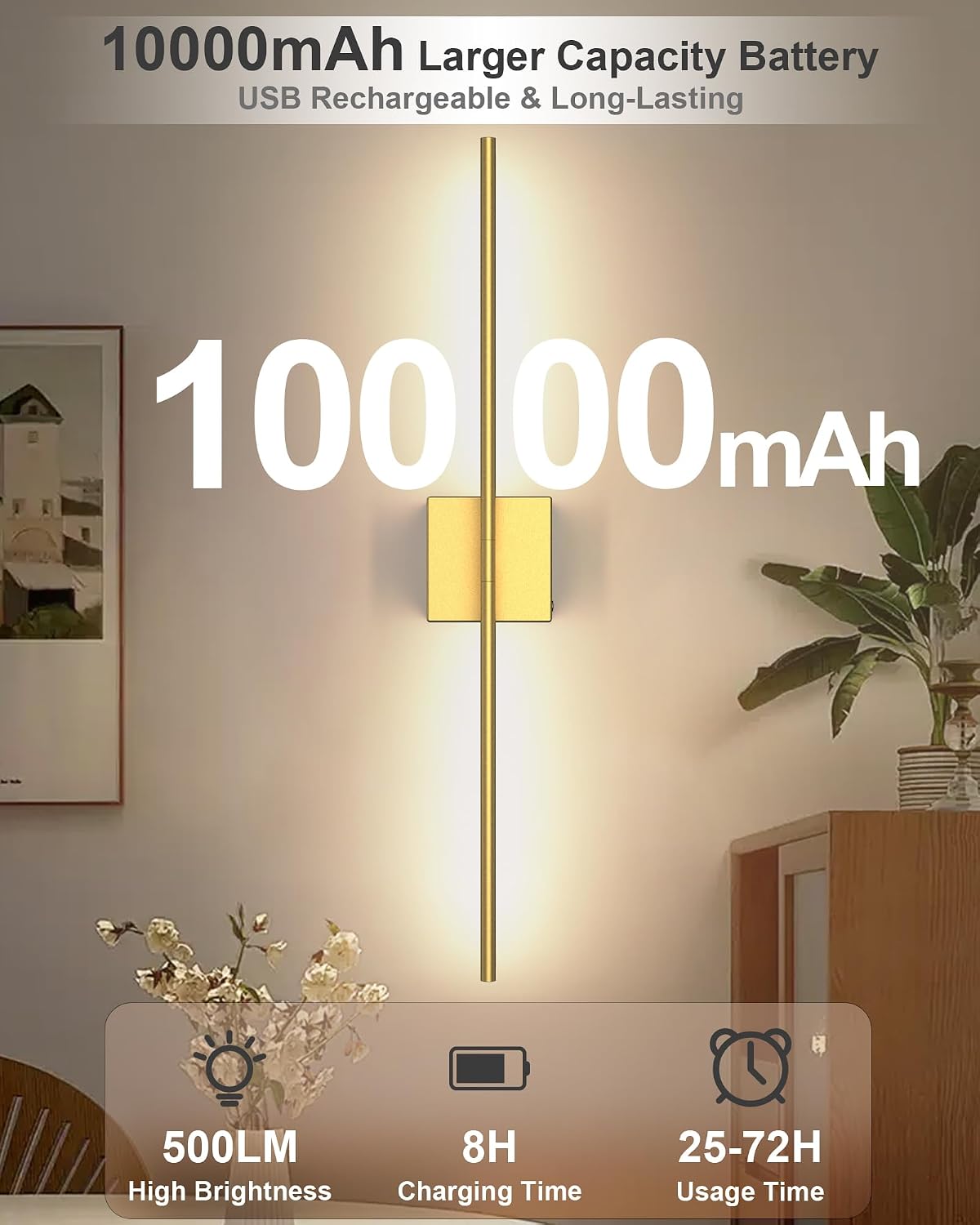 iThird Battery Operated Wall Sconces Set of 2: 10000mAh Rechargeable Wireless Wall Lights, 360° Rotatable Magnetic Wall Lamp, 4CCT Dimmable LED Wall Lighting for Bedroom Living Room Hallway, 31.7in