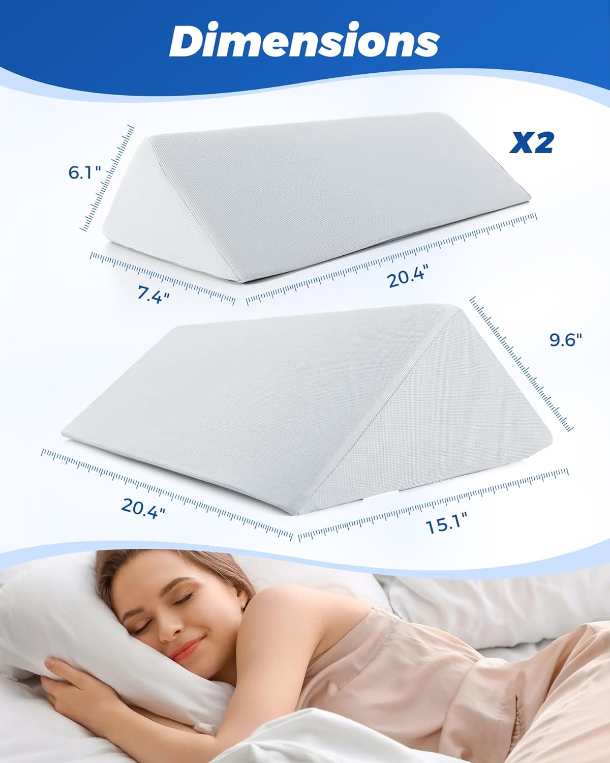 Fanwer Positioning Wedge Pillow for Side Sleeping (3 in 1), 40 Degree Triangle Bed Wedges & Body Positioners for Back Pain, Preventing Bedsores, After Surgery, Knees Elevated, Pregnancy