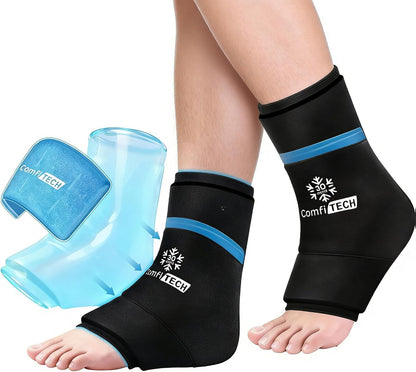 ComfiTECH Dual-Gel Ankle Foot Ice Pack Wrap with 30-Min Cooling, Small