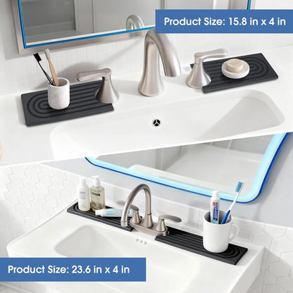24 Inch Kitchen Sink Splash Guard, Sink Splash Guard Behind Faucet, Silicone Faucet Handle Drip Catcher Tray Mat for Kitchen, Bathroom Counter, Dark Gray, 23.6" x 4"