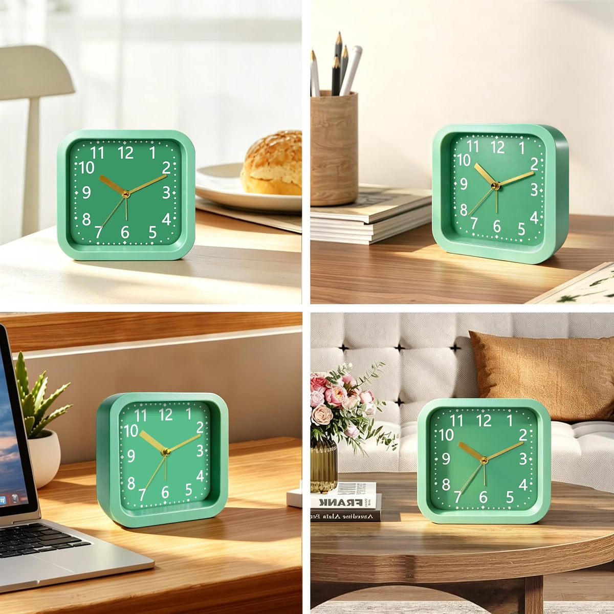 Loud Alarm Clock for Heavy Sleepers, 4.5" Simple Square Analog Alarm Clocks with Silent Movement Battery Operated Easy-to-Read Dial, Plastic Small Desk Clock for Bedroom Teens Seniors, Black
