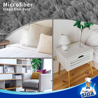 MR.SIGA Lint Free Microfiber Duster, Washable Duster for Household Cleaning | Microfibre hand duster, machine washable feather duster, dusters for cleaning, non slip handle, replaceable head