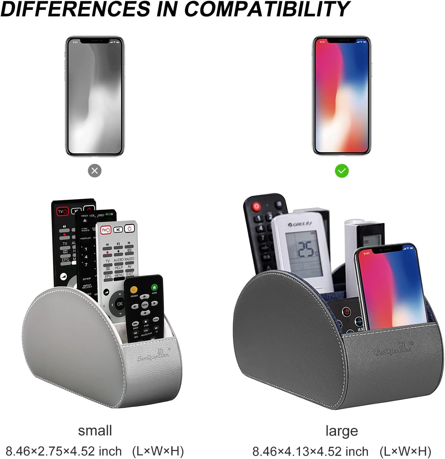 Remote Control Holders Organizer Box with 5 Compartment PU Leather Caddy | Multi-functional Office Desk Storage Caddy Store Tv Remote for Media Player,Brush,Pencil,Glassees&Office Supplies