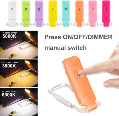 BIGMONAT Rechargeable Book Reading Light Bookmark Light, LED Clip on Book Lights, Reading Lights for Books in Bed, Small Book Light for Kids, Brightness Adjustable for Eye Protection-Orange