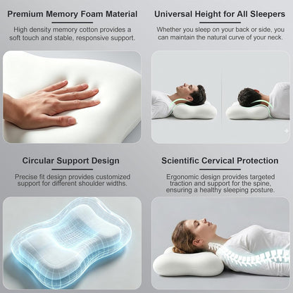 Cervical Neck Pillow, Contour Memory Foam Pillow for Side Sleepers | 360° Ergonomic Support, 50D Memory Foam, 3–5 Sec Slow Rebound, Removable Cooling Cover, for Side and Back Sleepers