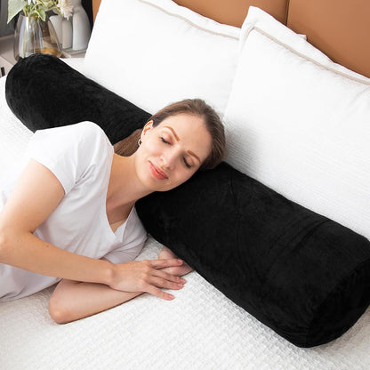 1 MIDDLE ONE Body Pillow for Adults, Bolster Pillow with Removable Velvet Cover, Long Round Cervical Roll Pillow, 35 x 7.87 Inches, Blue