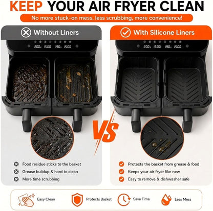 Silicone Air Fryer Liners, 2 Silicone Air Fryer Liners & Accessories | Compatible with NinjaDZ201, DZ401, DZ550 & Most 8QT-10QT Dual Basket Air Fryers, Air Fryer Liners Reusable, BPA-Free Nonstick