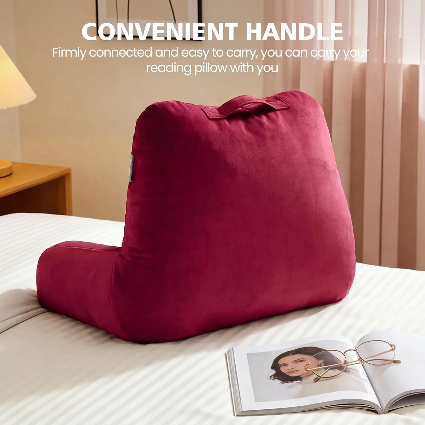 Reading Pillow with Adjustable Memory Foam,Adult Backrest with Arms, Back Pillow for Sitting in Bed with Washable Cover- Large, Gray