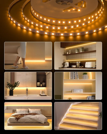 WILLED Under Bed Lights, Dimmable Motion Activated Led Light Strip, Under Bed Lighting with Motion Sensor and Power Adapter, Soft Warm Glow LED Lights for Bedroom, Crib, Cabinet and Bathroom