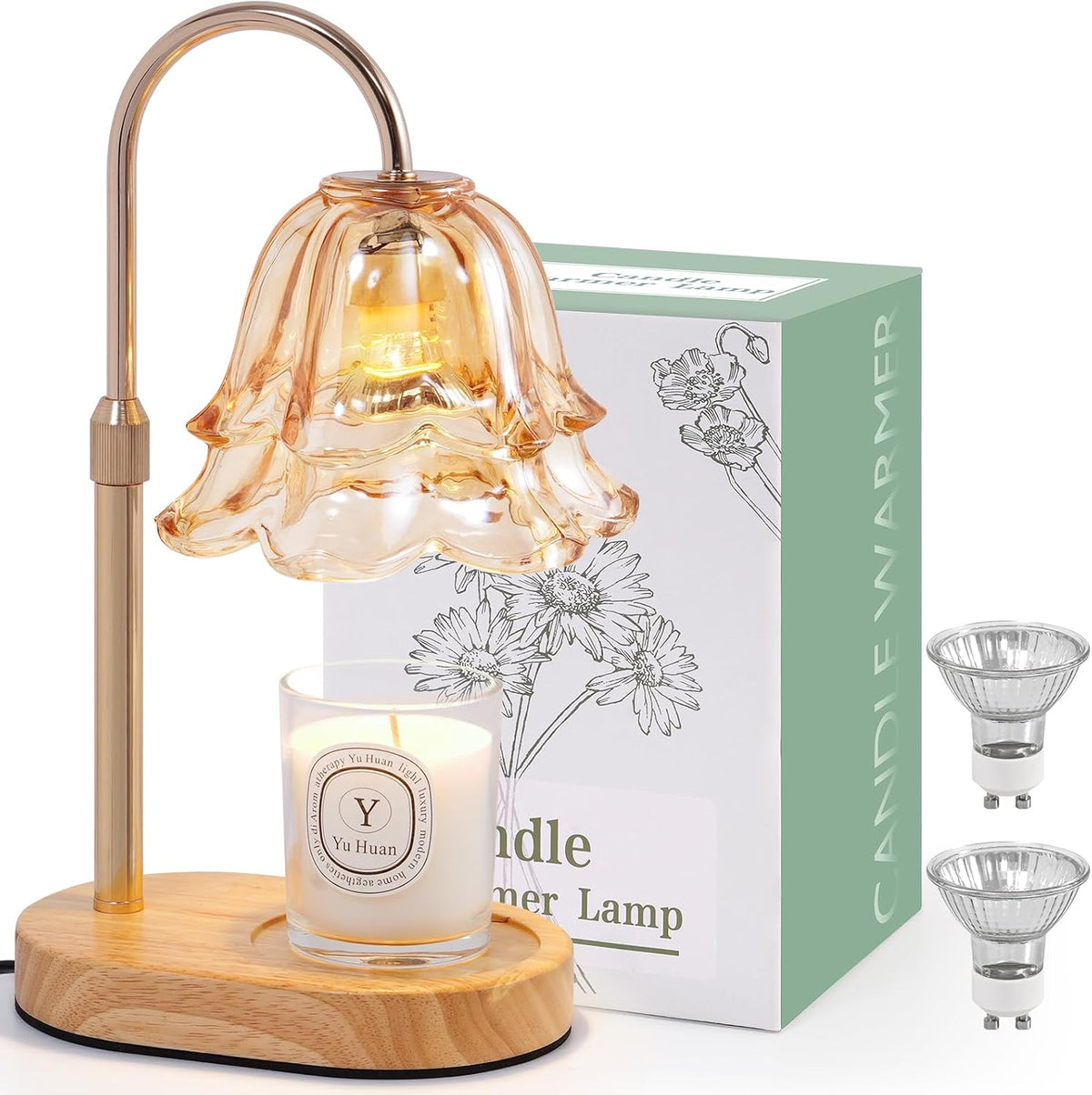 Flower Candle Warmer Lamp with Timer - Dimmable Electric Candle Lamp, Glod