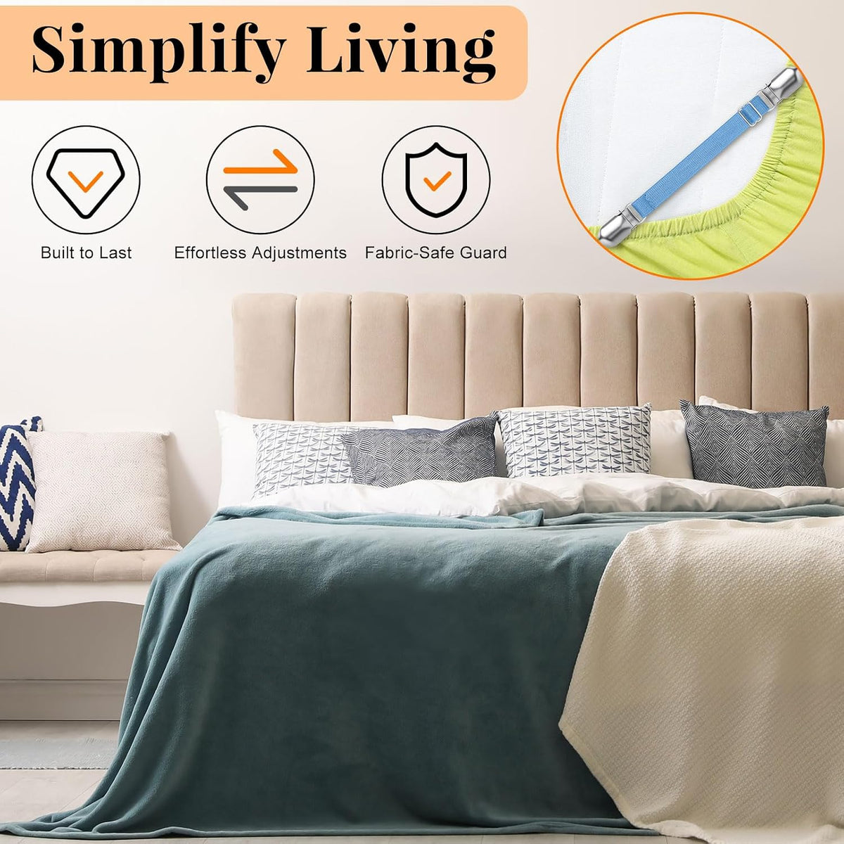 Boao 12 Pcs Bedsheet Strap Elastic Clip, White, 4-8 Inch Length