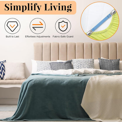 Boao 12 Pcs Bedsheet Strap Elastic Clip, White, 4-8 Inch Length