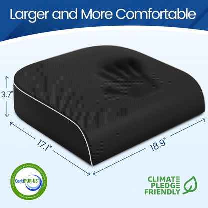 SweetSlubr Seat Cushion, Chair Pad, Memory Foam Large Cushion | Office Chair Cushion for Tailbone Pain Relief, Non-Slip Cover, Soft Support for Office Chair, Car Seat, Airplane,Large/Black