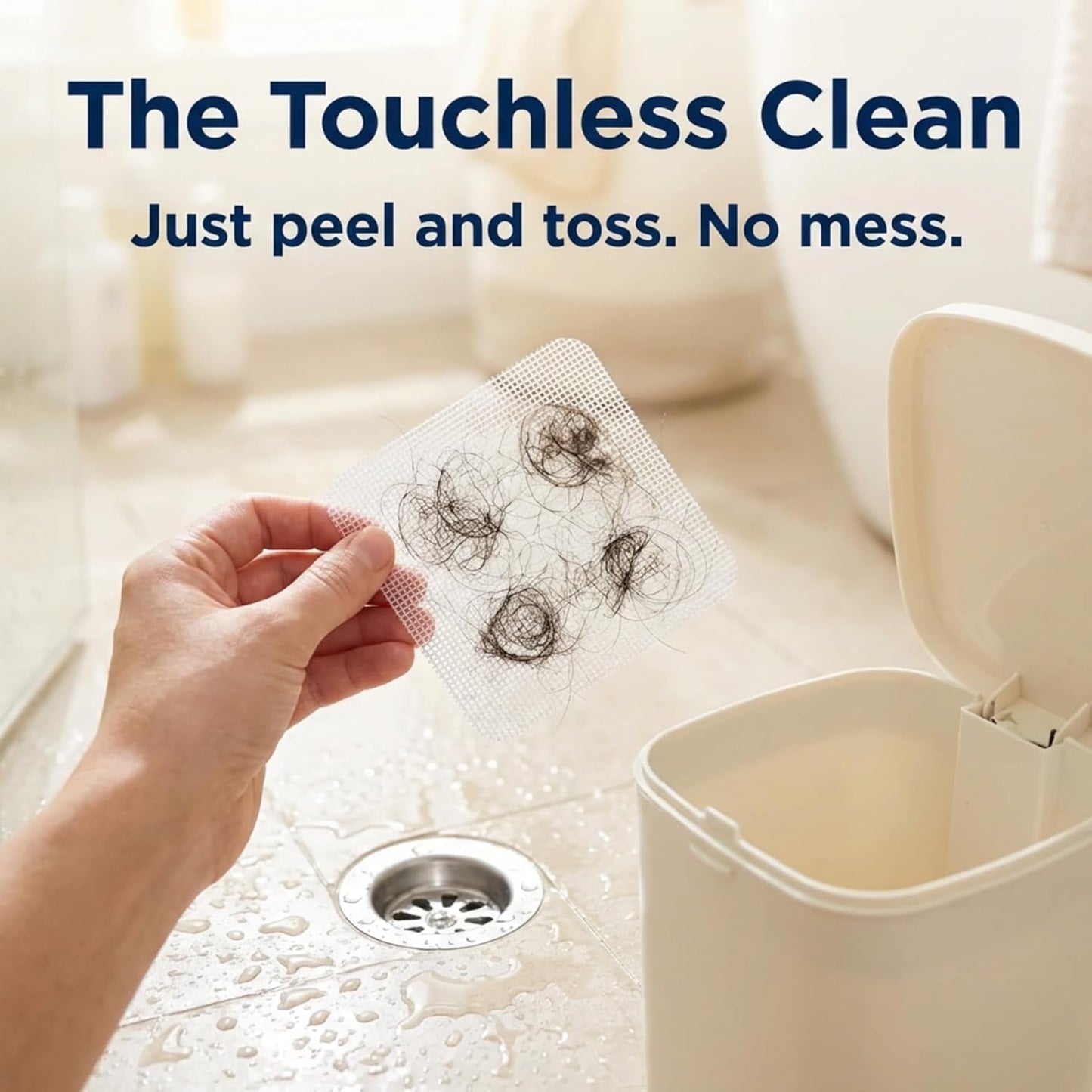 50 Pack Square Disposable Shower Drain Hair Catcher Stickers | Waterproof, For Bathroom Floor, Sink & Bathtub, Easy-Peel, Clog Prevention & Hygiene