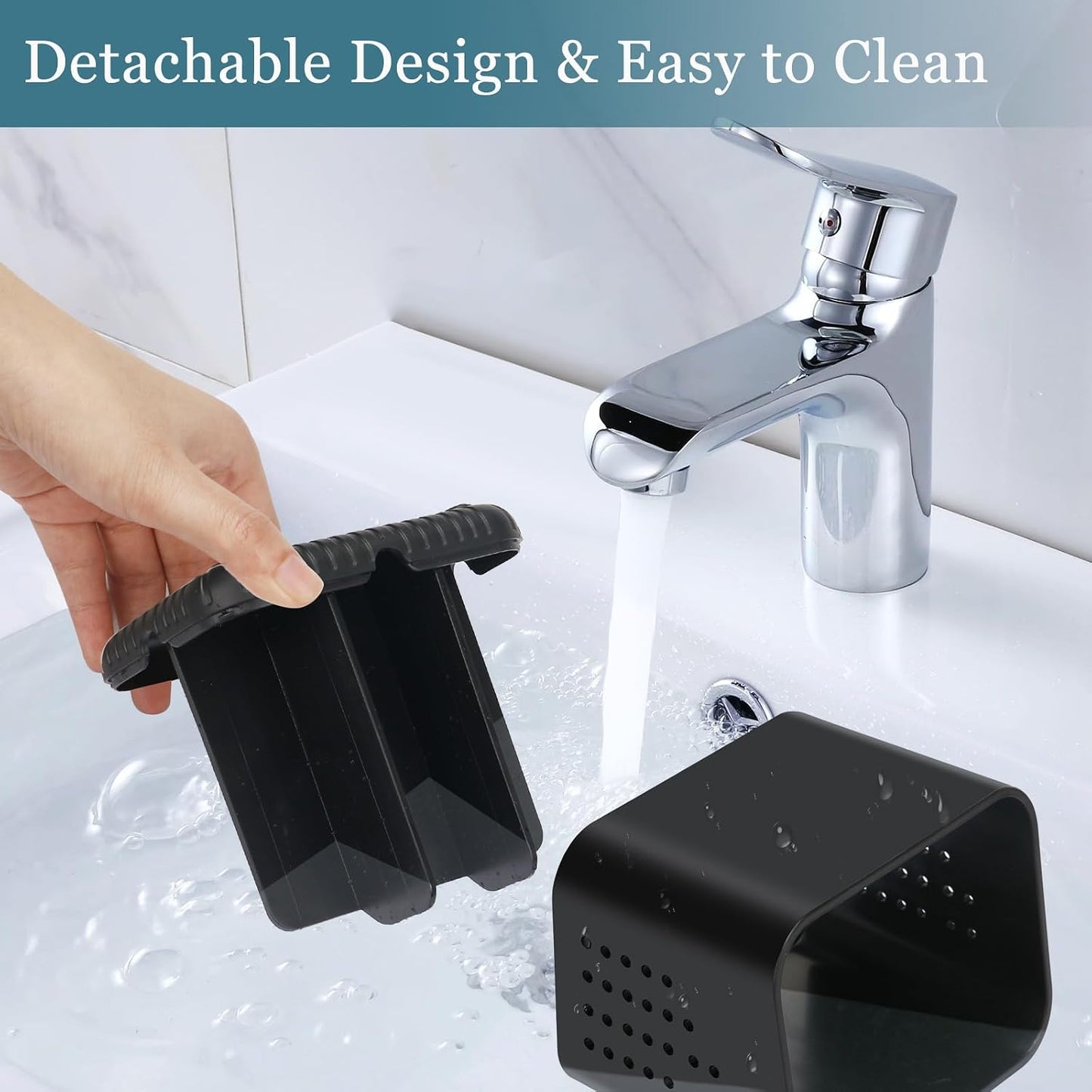 Bathroom Toothbrush Holders, Toothbrush and Toothpaste Holder (Wood Grain) | Easy To Clean, Drainage, Removable, Non-Slip, 4 Slots Tooth Brush Holder for Bathroom Countertop Organizer