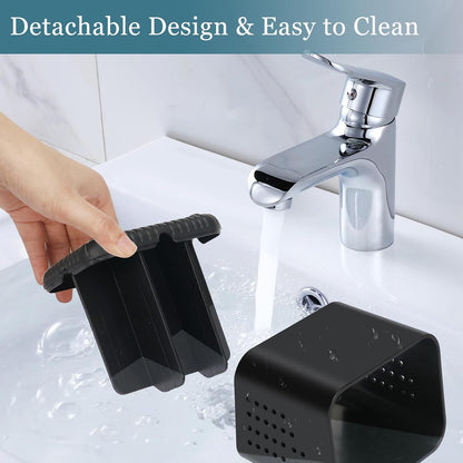 Bathroom Toothbrush Holders, Toothbrush and Toothpaste Holder (Wood Grain) | Easy To Clean, Drainage, Removable, Non-Slip, 4 Slots Tooth Brush Holder for Bathroom Countertop Organizer