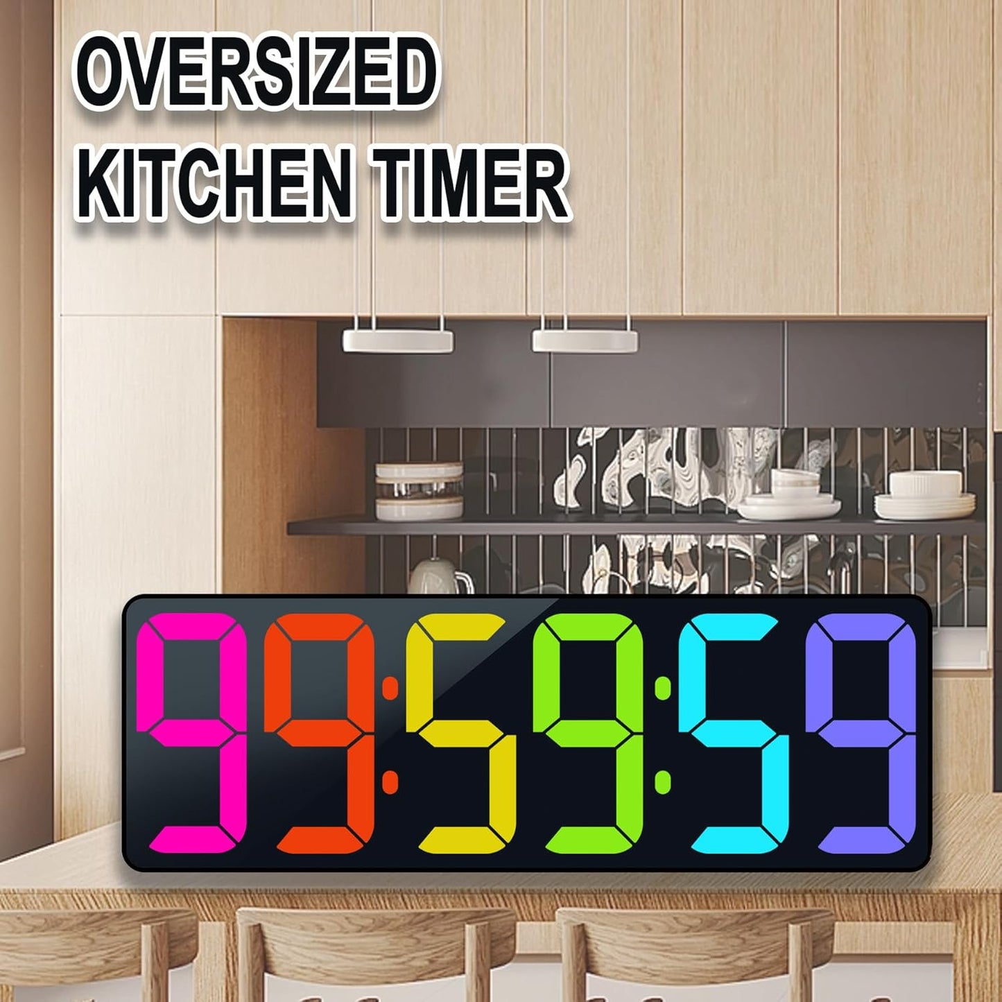 TXL 17.2" Bluetooth Digital Wall Clock with Seconds, Large Countdown Timer for Classroom Home Gym Kitchen Office, Alarm Clock with Remote Control, 4 Dimmable Brightness, Auto DST (RGB)