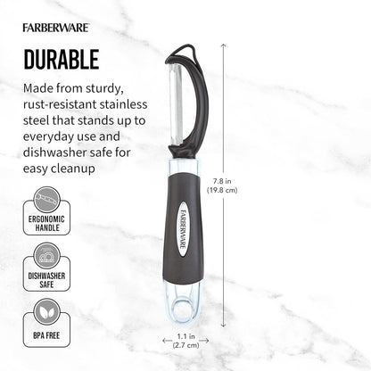 Farberware Vegetable Peeler, Pro2 Euro Peeler with Sharp Stainless Steel Swivel Blade and Ergonomic Handle, Dishwasher Safe, Aqua Sky