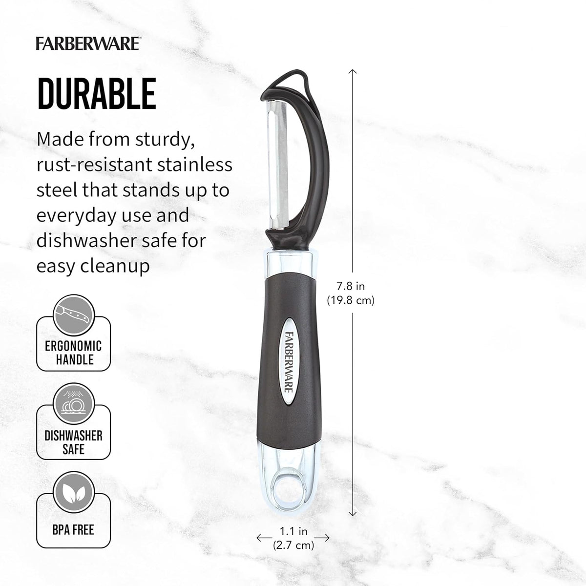 Farberware Vegetable Peeler, Pro2 Euro Peeler with Sharp Stainless Steel Swivel Blade and Ergonomic Handle, Dishwasher Safe, Aqua Sky