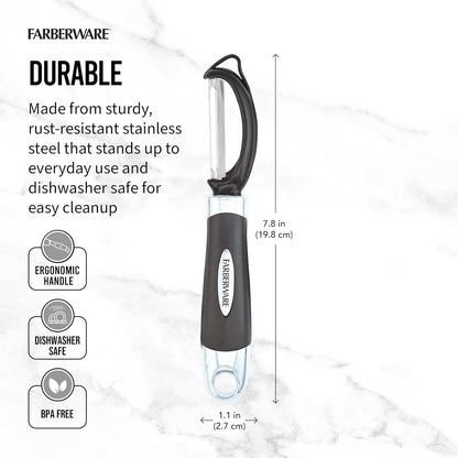 Farberware Vegetable Peeler, Pro2 Euro Peeler with Sharp Stainless Steel Swivel Blade and Ergonomic Handle, Dishwasher Safe, Aqua Sky