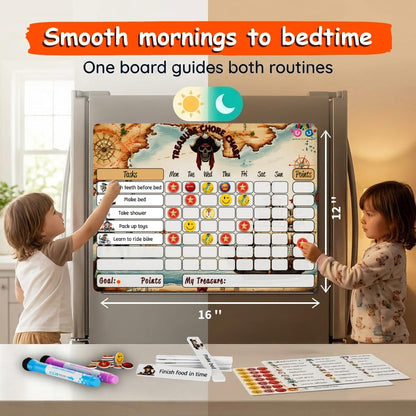 Mimi Doodle Magnetic Chore Chart for Kids – 16x12 Dry Erase Daily Responsibility Board for Fridge with 39 Chore tabs, 100 Reward Stickers – Behavior Chart for Kids at Home – Simple Theme