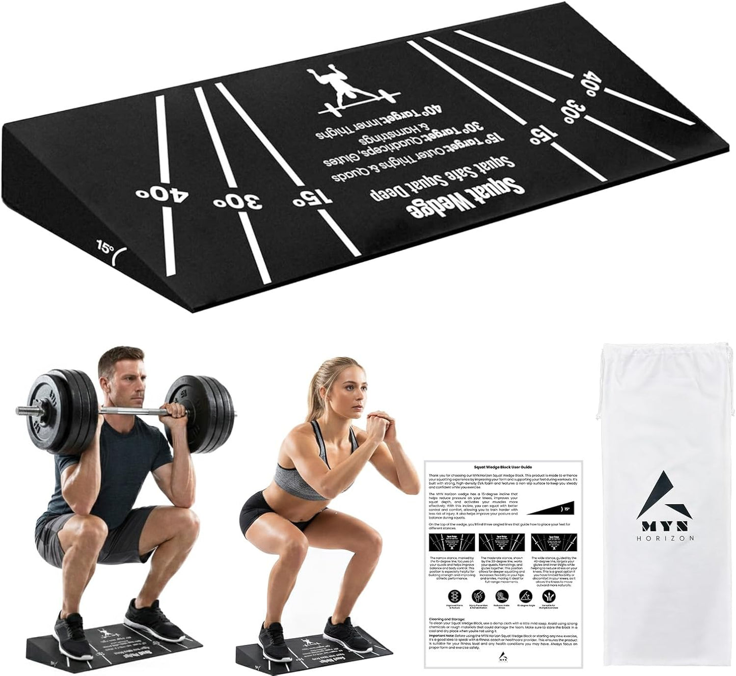 Squat Wedge Block – Non-Slip EVA Material Slant Board with 15°/30°/40° Angle Markings, 15° Heel-Elevated Incline Squat Wedge for Deep Squats & Calf Stretches (Gym, Home, Therapy & Yoga)