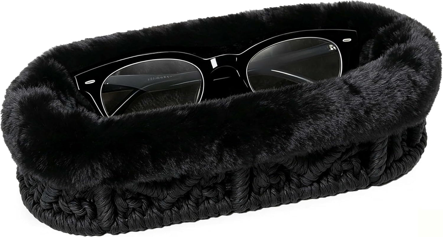 Plush Lined Eyeglass Holder Case for Nightstand | Anti-scratch Glasses Holder,Cotton Rope Eyeglass Stand Storage Organizer Tray for Office Desk