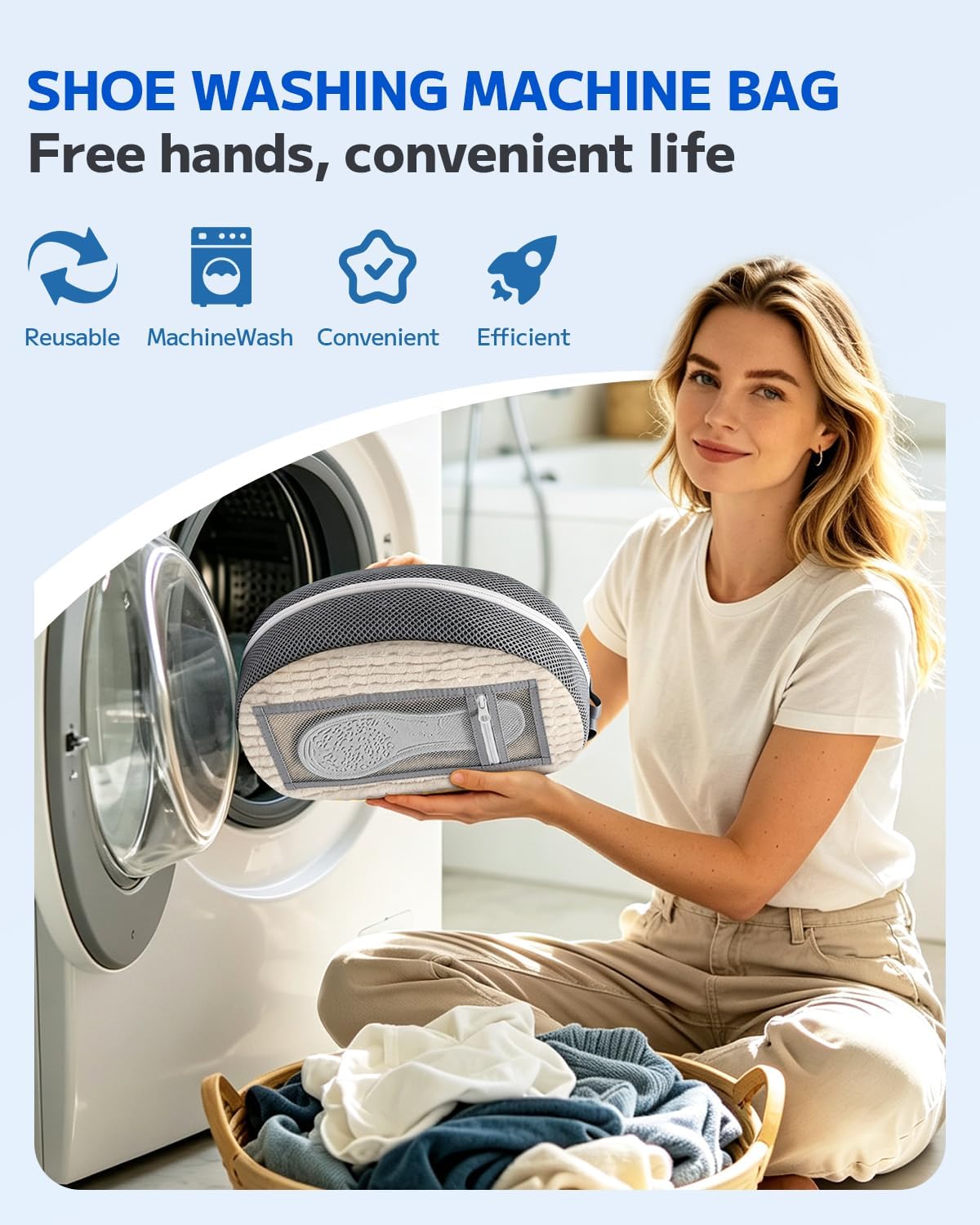 Shoe Washing Bag, Laundry Shoe Bag for Washer and Dryer, Sneaker Cleaning Protection Bag for Tennis, Casual, Athletic Shoes, with Mesh Pocket for Insoles, Self-Locking Zipper (Grey 2pcs)