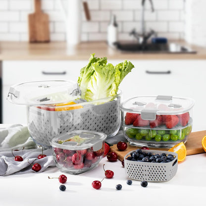 LUXEAR Fresh Produce Vegetable Fruit Storage Containers 3Piece Set, BPA-free, Partitioned Salad Container, Fridge Organizers, Used in Storing Fruits Vegetables, White