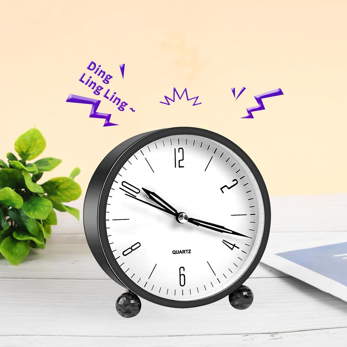 pxy Loud Alarm Clock for Heavy Sleepers 3D Dial Battery Operated (Battery Include), 4" Super Silent Analog Alarm Clock for Kids with Night Light PT260 Silver OrangePT505 Green White
