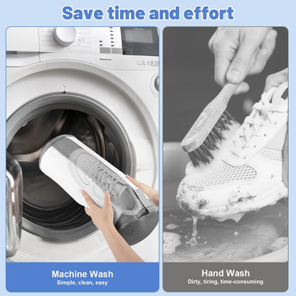 2 PCS Shoe Washing Machine Bags for Washer and Dryer, Grey + White | Reusable Laundry Shoe Bag, Hands Free, Hidden Self-locking Zipper, 360° Deep Cleaning, For Sneakers and All Shoes Types