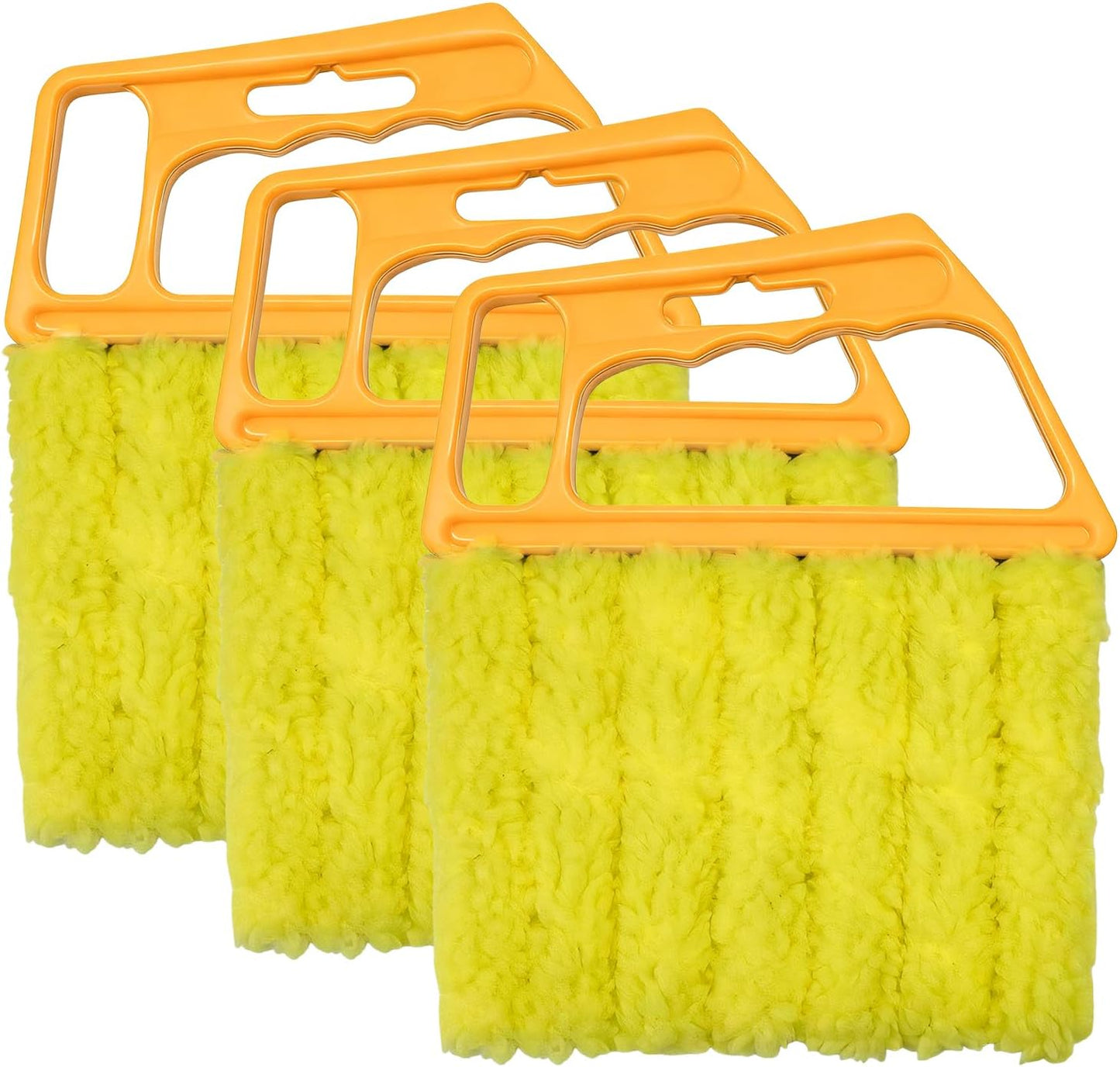 3 PCS Blind Cleaner Duster Tool, 7 Finger Detachable Duster Auto Air Conditioner Cleaning Tool, Washable Dusting Brush Handheld Cleaner for Vehicle Air Vents Blinds (Yellow)