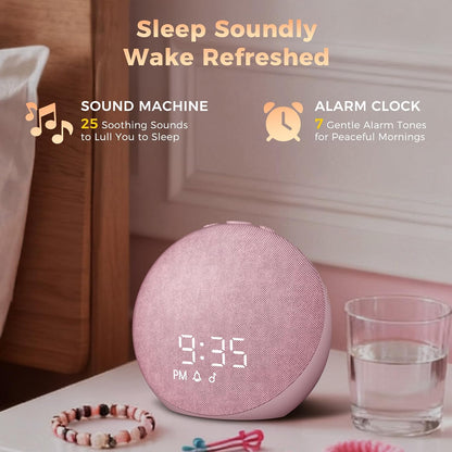 Sound Machine Alarm Clock for Bedroom: 25 Natural Sleep Sounds | White Noise Machine for Adults Kids Baby - Gentle Wake Up Alarm with Bluetooth Speaker - Putty