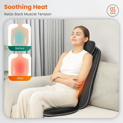 Snailax Shiatsu Back Massager with Heat, Deep Kneading Massage Chair Pad for Neck, Shoulders, Full Back & Waist, Adjustable Roller Massage Seat Cushion for Home Office, Pain Relief, Gift for Men Women
