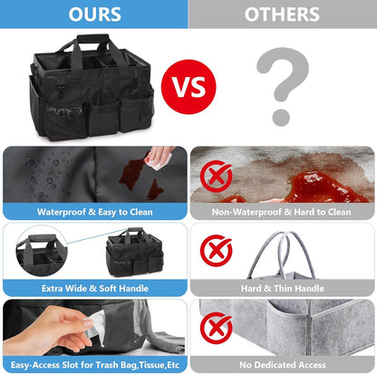 Large Wearable Cleaning Caddy Bags, Cleaning Supplies Organizer with Adjustable Shoulder Straps & Divider, 14 inch Black Tool Bag for Housekeepers & Cleaners