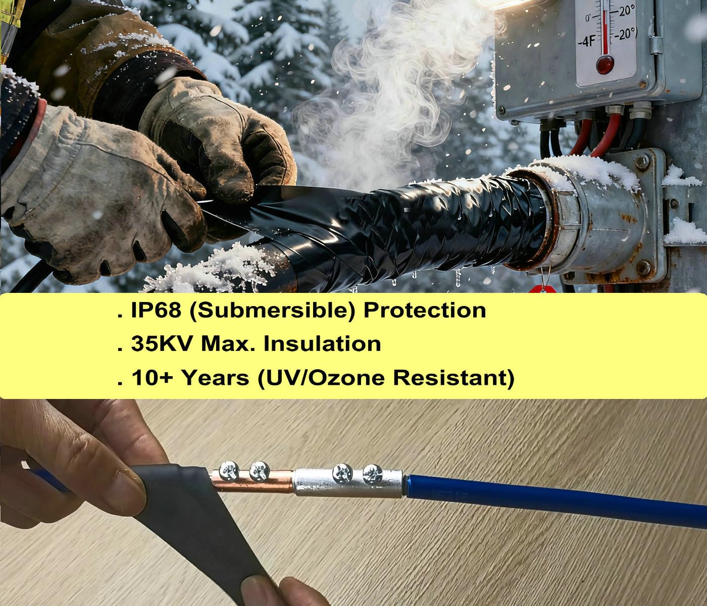 2" x 12FT Military-Grade Self-Fusing Tape | 65mil Thick | Silicone-Butyl Composite | IP68 Permanent Waterproof Seal & 35KV Insulated| for Heavy-Duty Pipe, Electrical & Outdoor Repair