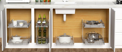 OCG Pull Out Cabinet Organizer (15" W x 21" D), Pull out Drawers, Cabinet Pull Out Shelves for Base Cabinet Organization in Kitchen Bathroom Pantry, Bottom Mount, Chrome Finish