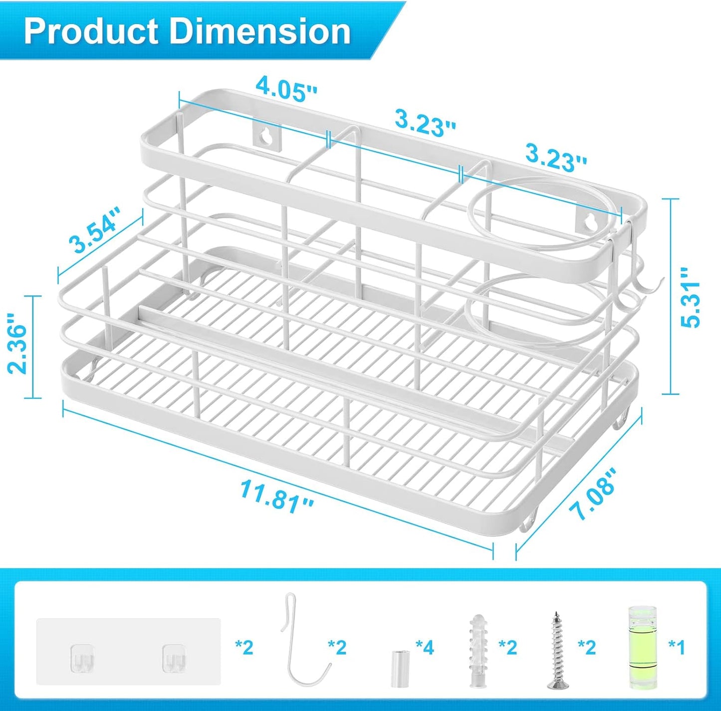Metal Hair Tool Organizer Wall Mounted, Hair Dryer Holder Basket Storage | Hair Straightener Styling Tools Holder Wall Mount, Bathroom Sink Organizer Countertop for Vanity Makeup Brush, Black