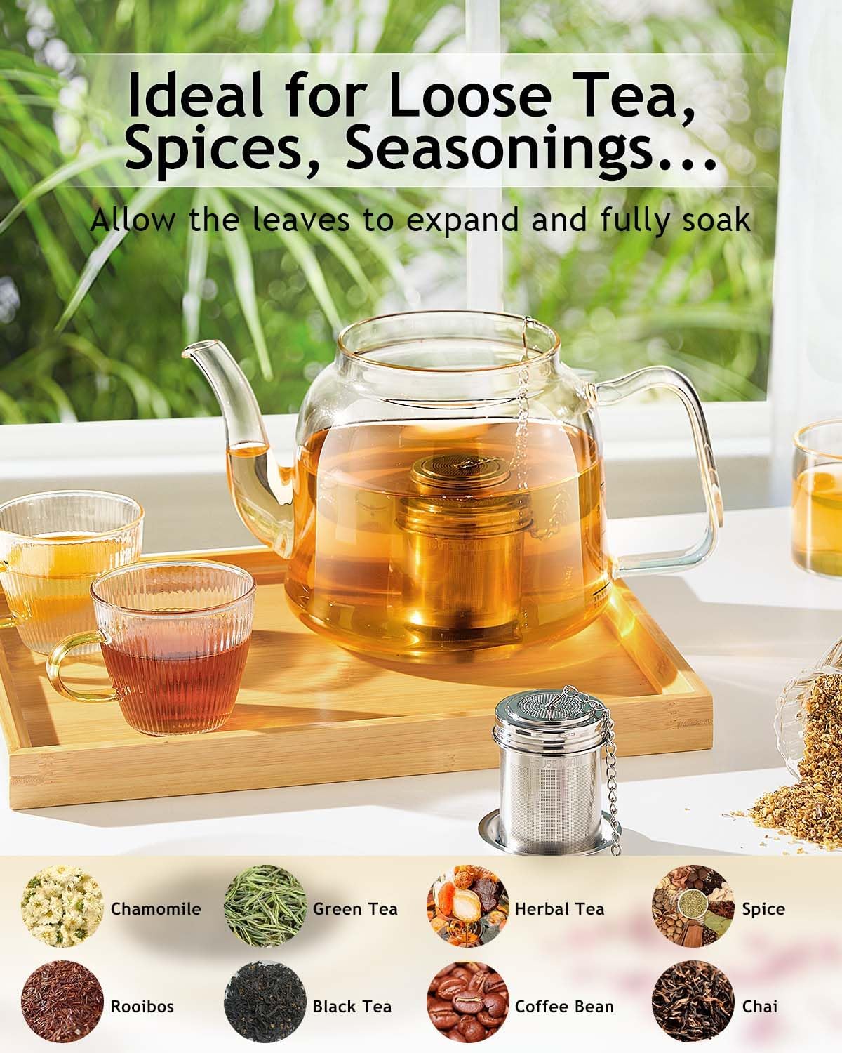 House Again Tea Infusers, Extra Fine Mesh Tea Strainers for Loose Tea, Updated Slim Threaded Lid & 304 Stainless Steel, Filter Bags Diffusers, Loose Leaf Tea Steeper for Brew Tea Spices & Seasonings